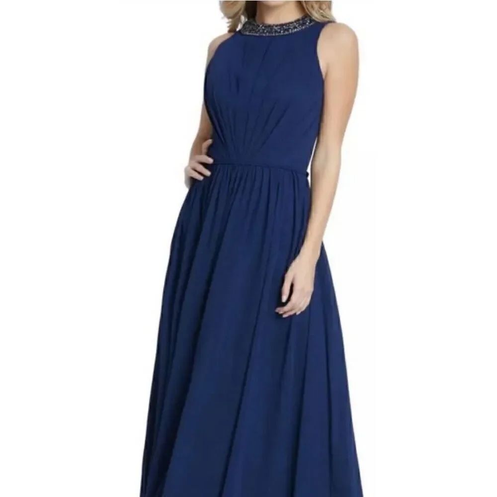 Mac Duggal Embellished Jewel-Neck Sleeveless A-Line Gown in Midnight NWT Size 12